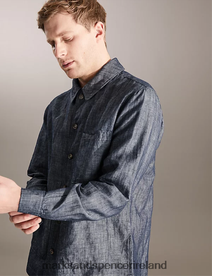 Marks & Spencer Men Cotton Rich Overshirt Chambray Clothing 2VJ8DF5479