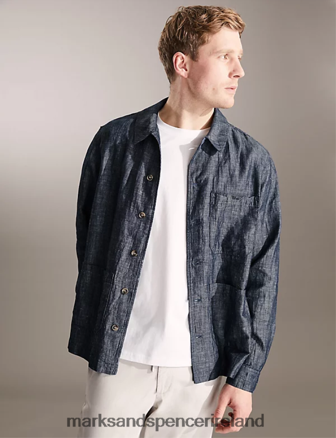 Marks & Spencer Men Cotton Rich Overshirt Chambray Clothing 2VJ8DF5479