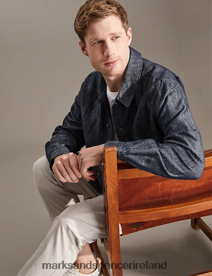Marks & Spencer Men Cotton Rich Overshirt Chambray Clothing 2VJ8DF5479