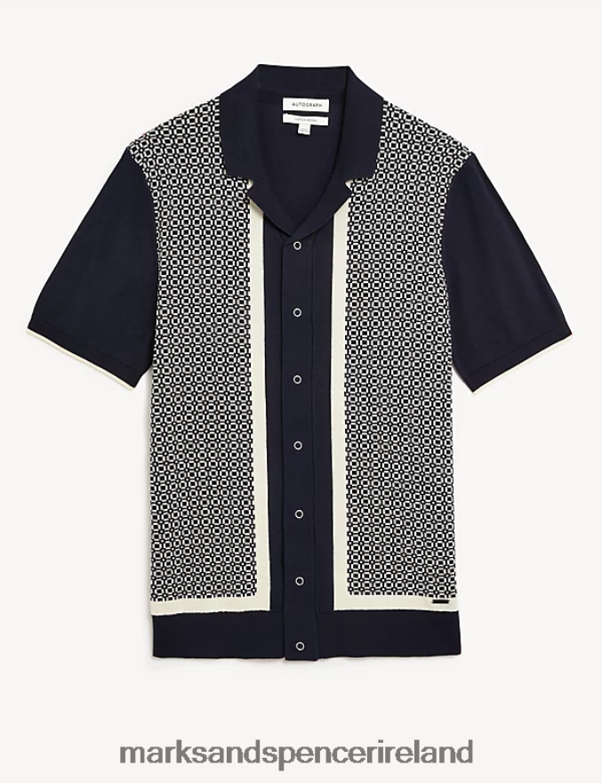 Marks & Spencer Men Cotton Rich Short Sleeve Knitted Polo Shirt Dark Navy Mix Clothing 2VJ8DF4881