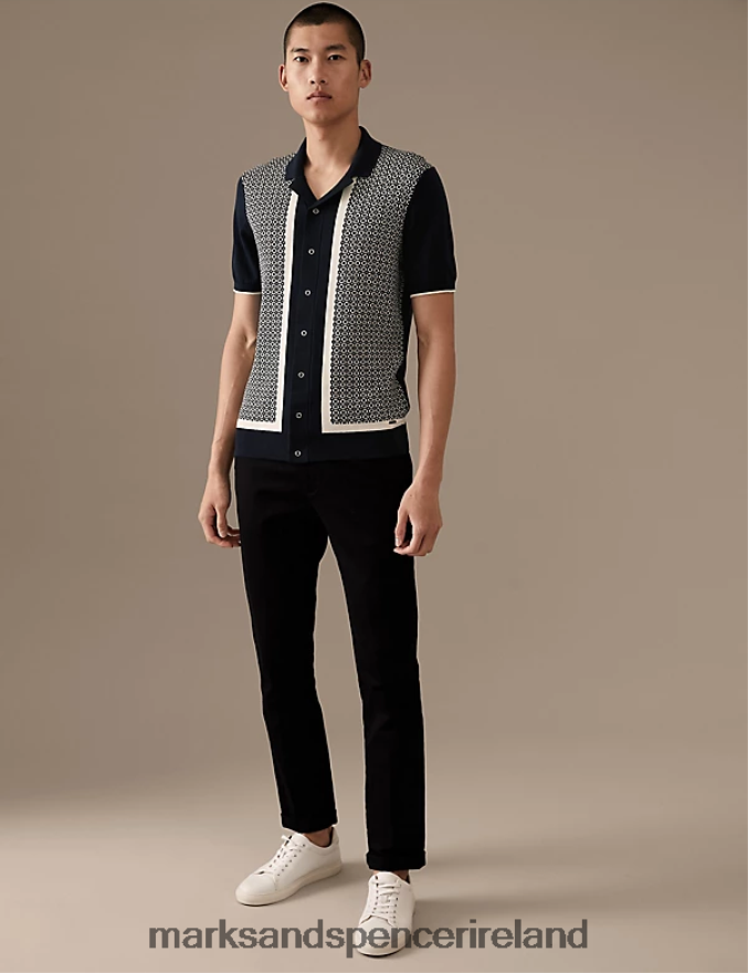 Marks & Spencer Men Cotton Rich Short Sleeve Knitted Polo Shirt Dark Navy Mix Clothing 2VJ8DF4881