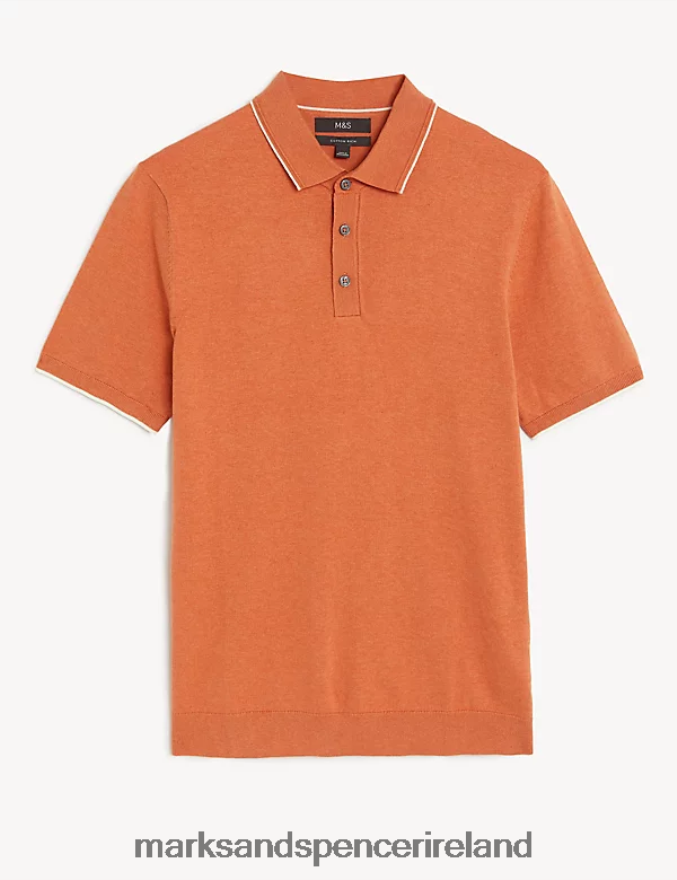 Marks & Spencer Men Cotton Rich Short Sleeve Knitted Polo Shirt Orange Clothing 2VJ8DF6364