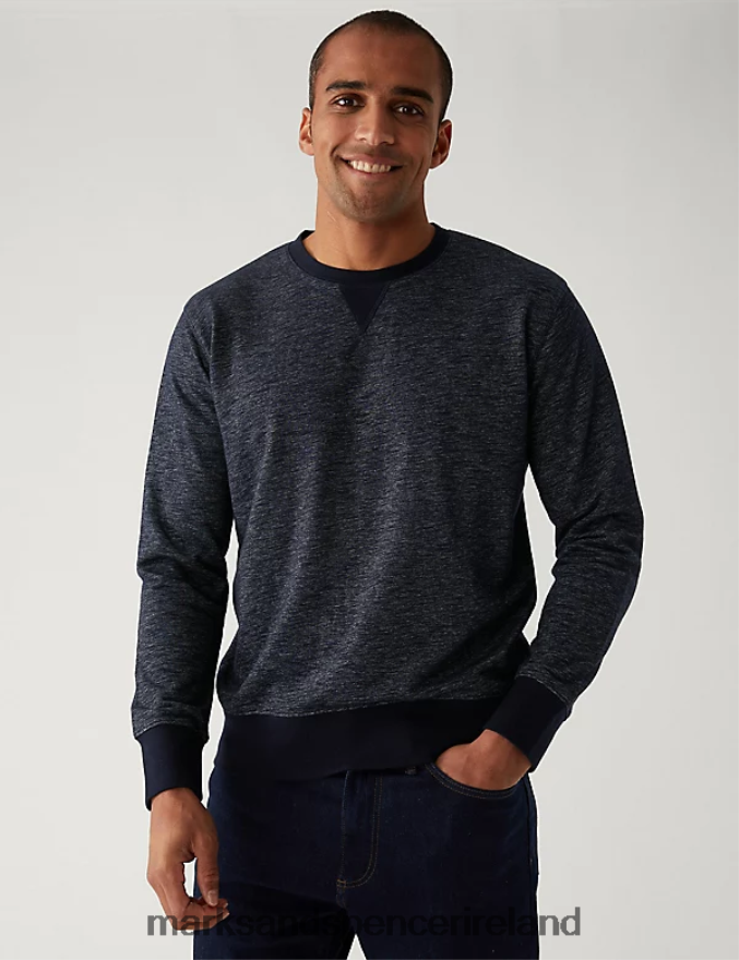 Marks & Spencer Men Cotton Rich Sweatshirt Indigo Mix Clothing 2VJ8DF5416