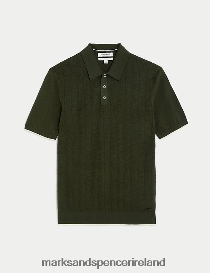 Marks & Spencer Men Cotton Rich Textured Knitted Polo Shirt Khaki Clothing 2VJ8DF6244