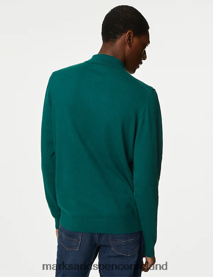 Marks & Spencer Men Cotton Rich Tipped Knitted Polo Shirt Bottle Green Clothing 2VJ8DF7173