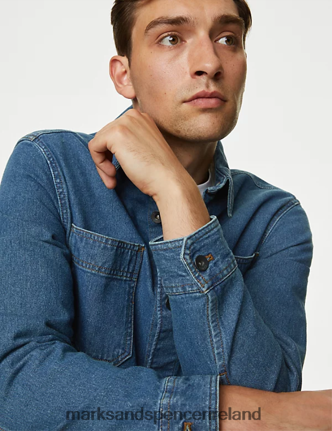 Marks & Spencer Men Denim Overshirt Medium Blue Clothing 2VJ8DF6967