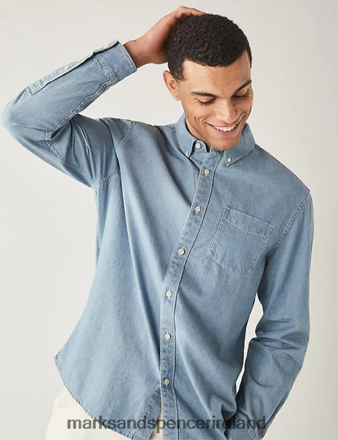Marks & Spencer Men Denim Shirt Light Blue Clothing 2VJ8DF5299