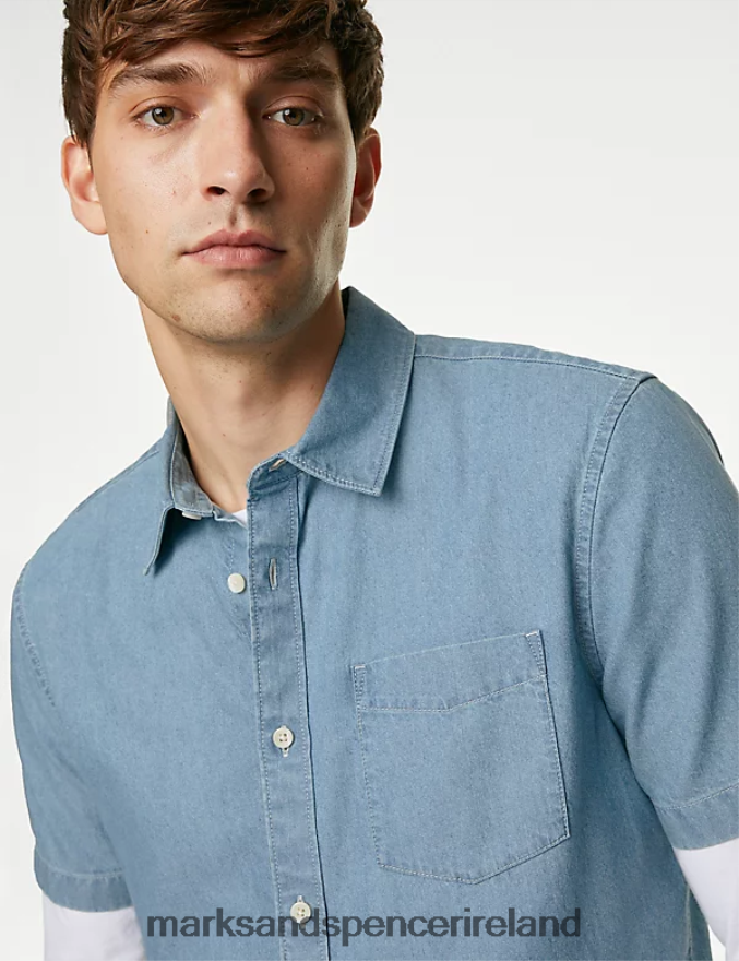 Marks & Spencer Men Denim Shirt Light Blue Clothing 2VJ8DF5757