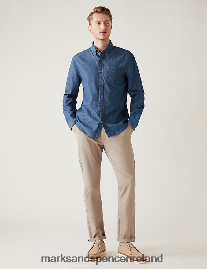 Marks & Spencer Men Denim Shirt Medium Blue Clothing 2VJ8DF4945