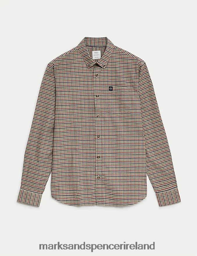Marks & Spencer Men Easy Iron Pure Cotton Check Oxford Shirt Multi Clothing 2VJ8DF5069
