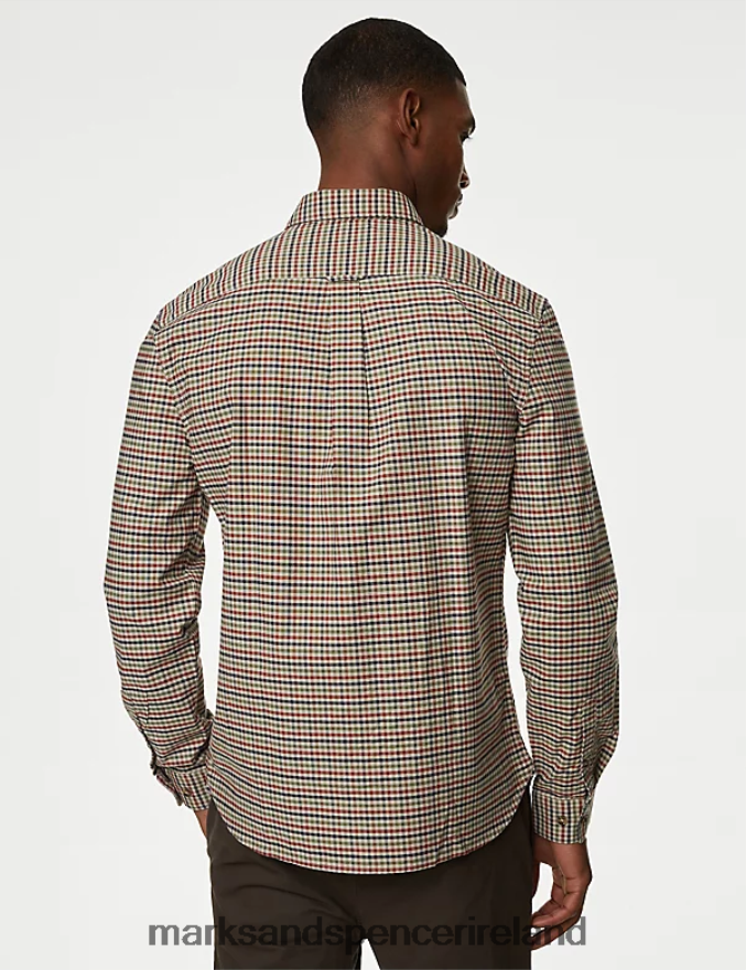 Marks & Spencer Men Easy Iron Pure Cotton Check Oxford Shirt Multi Clothing 2VJ8DF5069
