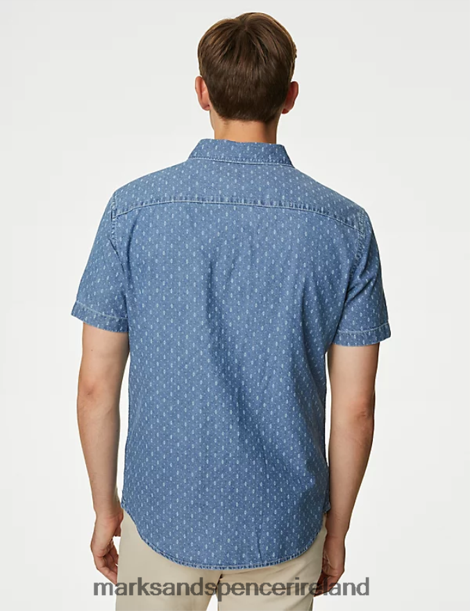 Marks & Spencer Men Easy Iron Pure Cotton Denim Shirt Medium Blue Clothing 2VJ8DF5211