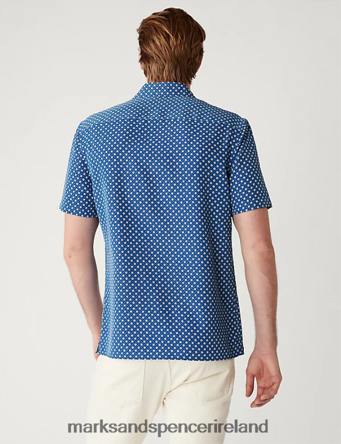 Marks & Spencer Men Geometric Print Shirt Blue Mix Clothing 2VJ8DF5186