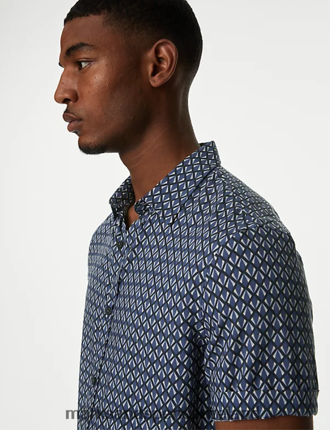 Marks & Spencer Men Geometric Print Shirt Blue Mix Clothing 2VJ8DF5904
