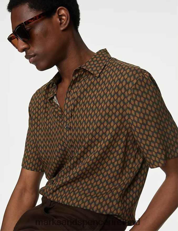 Marks & Spencer Men Geometric Print Shirt Brown Mix Clothing 2VJ8DF6282