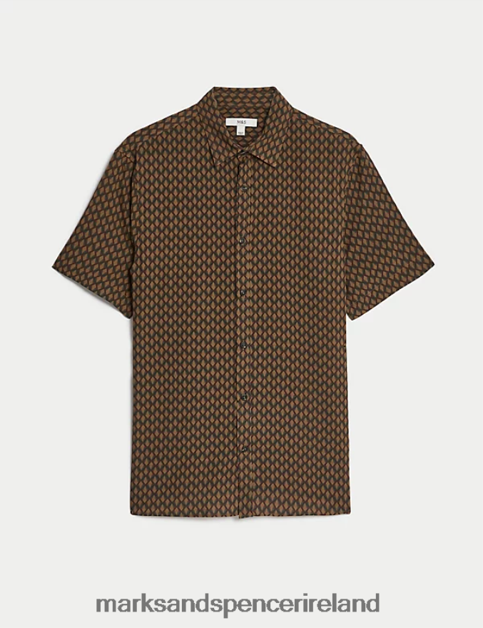 Marks & Spencer Men Geometric Print Shirt Brown Mix Clothing 2VJ8DF6282