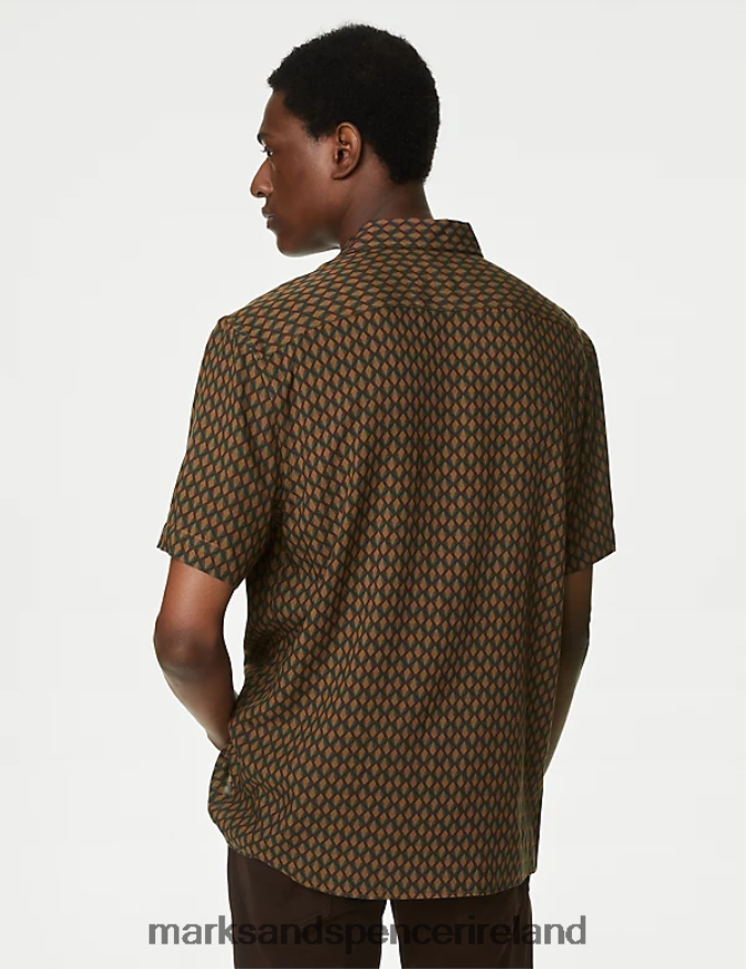 Marks & Spencer Men Geometric Print Shirt Brown Mix Clothing 2VJ8DF6282
