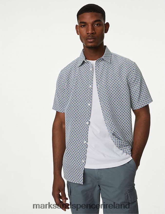Marks & Spencer Men Geometric Print Shirt White Mix Clothing 2VJ8DF5590