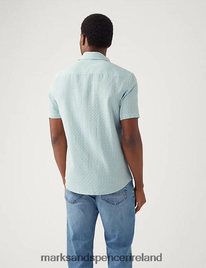 Marks & Spencer Men Gingham Check Shirt Blue Mix Clothing 2VJ8DF6515