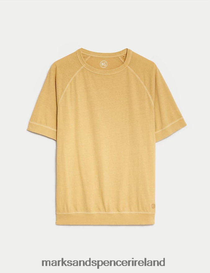Marks & Spencer Men Kirklees Pure Cotton T-Shirt Yellow Clothing 2VJ8DF5367