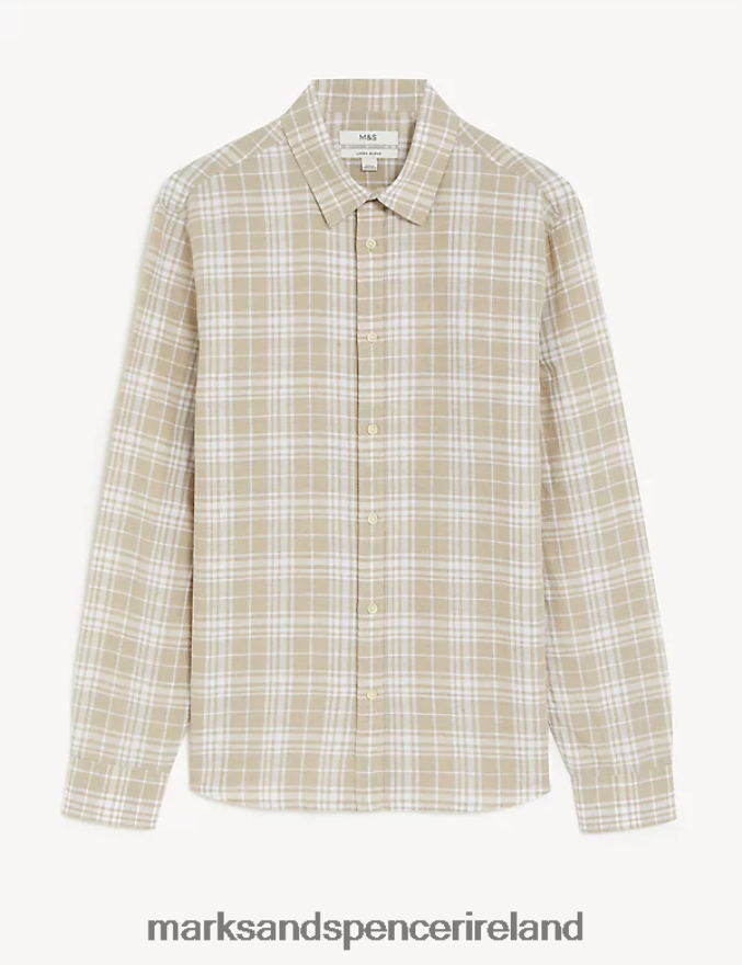 Marks & Spencer Men Linen Blend Check Shirt Natural Clothing 2VJ8DF5705