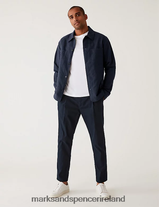 Marks & Spencer Men Linen Blend Overshirt Blue Mix Clothing 2VJ8DF5396