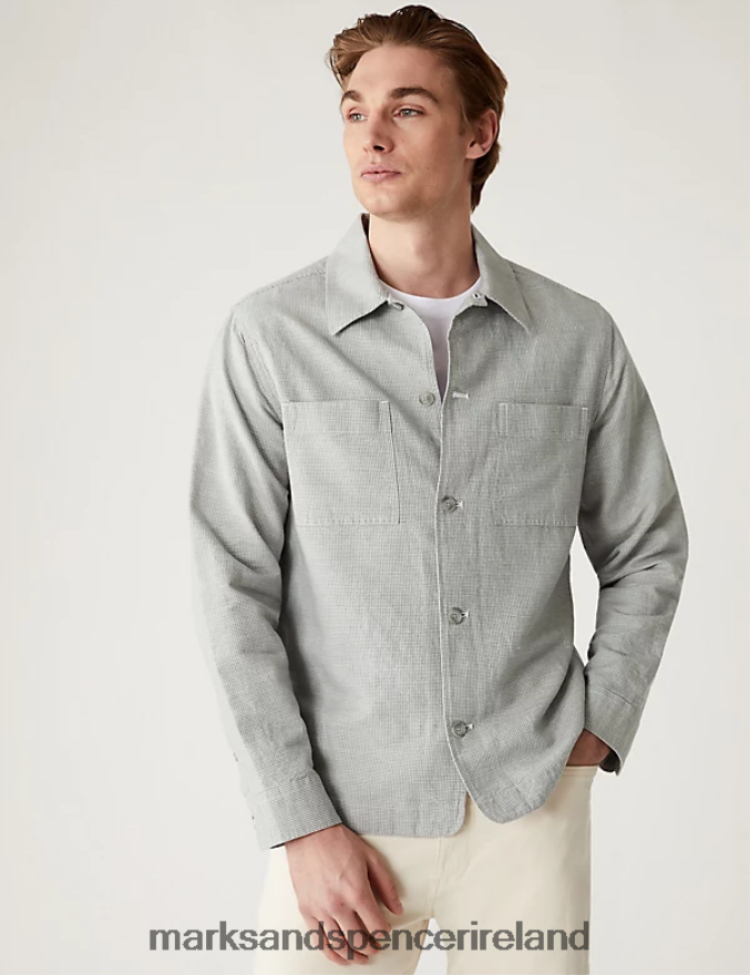 Marks & Spencer Men Linen Blend Overshirt Grey Mix Clothing 2VJ8DF5789