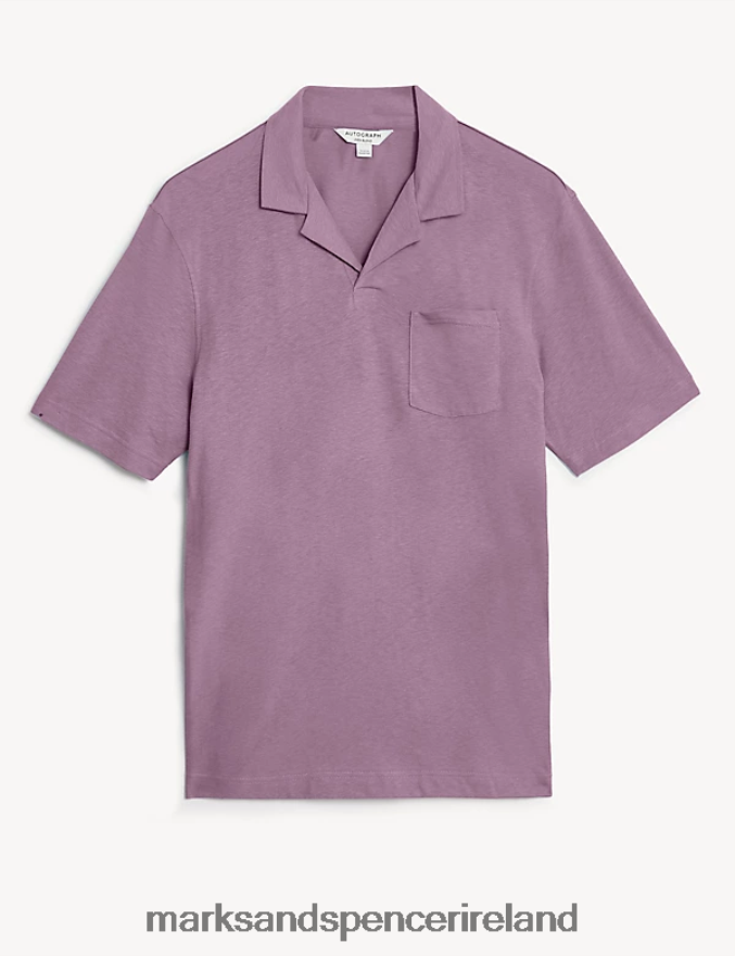 Marks & Spencer Men Linen Blend Revere Polo Shirt Dusted Plum Clothing 2VJ8DF6600