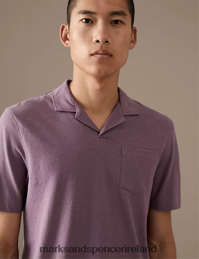 Marks & Spencer Men Linen Blend Revere Polo Shirt Dusted Plum Clothing 2VJ8DF6600