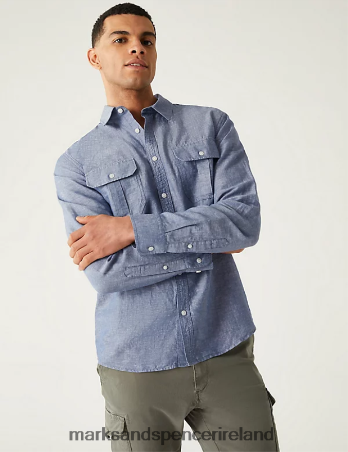 Marks & Spencer Men Linen Blend Shirt Chambray Clothing 2VJ8DF5257