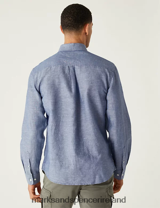 Marks & Spencer Men Linen Blend Shirt Chambray Clothing 2VJ8DF5257