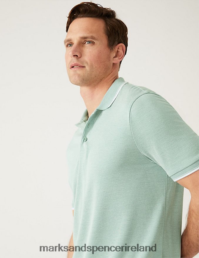 Marks & Spencer Men Modal Rich Tipped Collar Polo Shirt Fresh Green Clothing 2VJ8DF6396