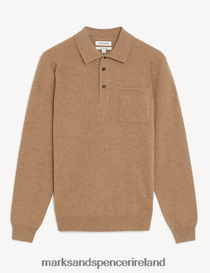 Marks & Spencer Men Pure Cashmere Knitted Polo Shirt Neutral Clothing 2VJ8DF7333