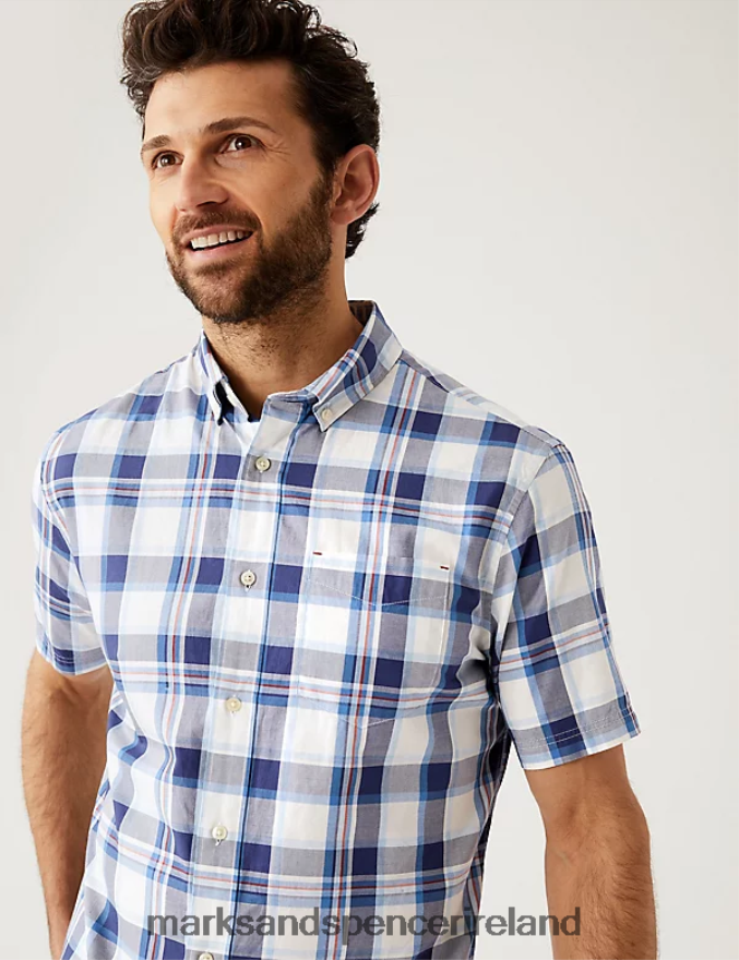 Marks & Spencer Men Pure Cotton Check Shirt White Mix Clothing 2VJ8DF7104