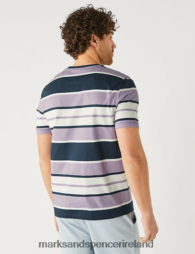 Marks & Spencer Men Pure Cotton Colour Block T-Shirt Lilac Mix Clothing 2VJ8DF5849