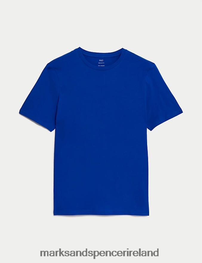 Marks & Spencer Men Pure Cotton Crew Neck T-Shirt Cobalt Clothing 2VJ8DF161