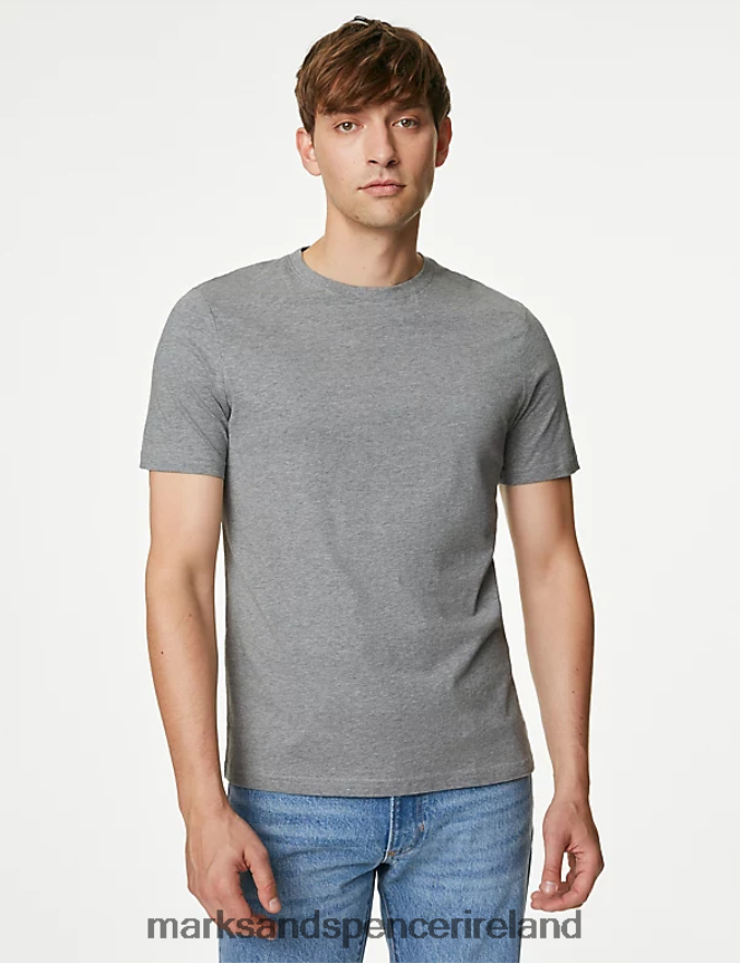 Marks & Spencer Men Pure Cotton Crew Neck T-Shirt Grey Marl Clothing 2VJ8DF149