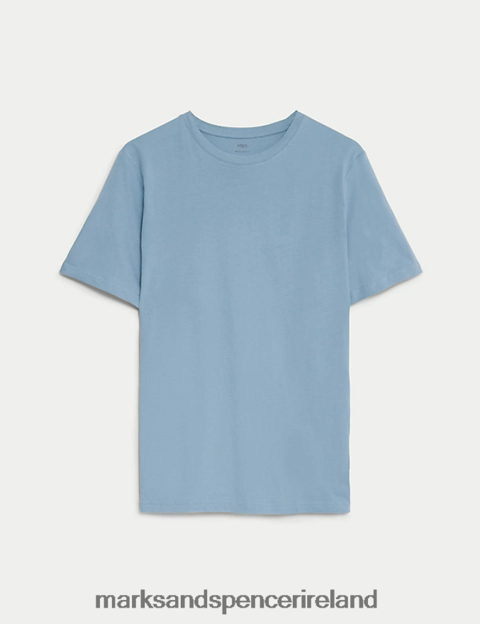 Marks & Spencer Men Pure Cotton Crew Neck T-Shirt Light Airforce Clothing 2VJ8DF172