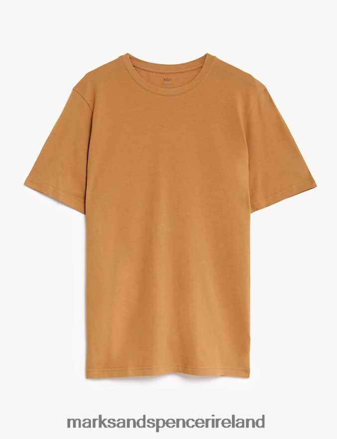 Marks & Spencer Men Pure Cotton Crew Neck T-Shirt Light Bronze Clothing 2VJ8DF139