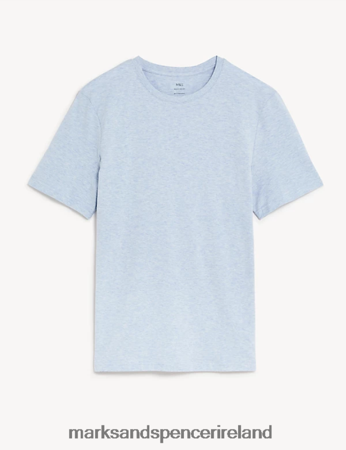 Marks & Spencer Men Pure Cotton Crew Neck T-Shirt Pale Blue Clothing 2VJ8DF152