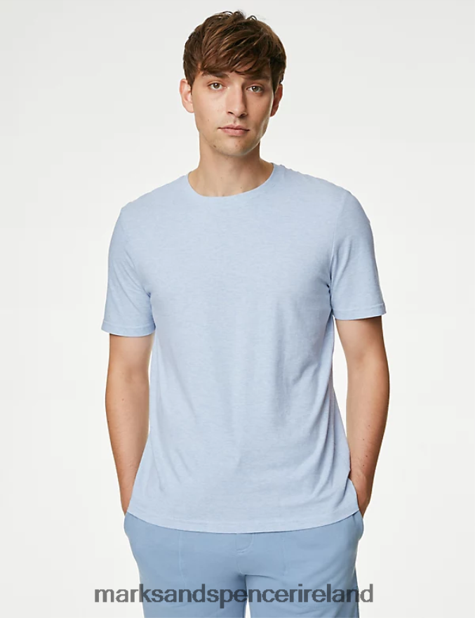 Marks & Spencer Men Pure Cotton Crew Neck T-Shirt Pale Blue Clothing 2VJ8DF152