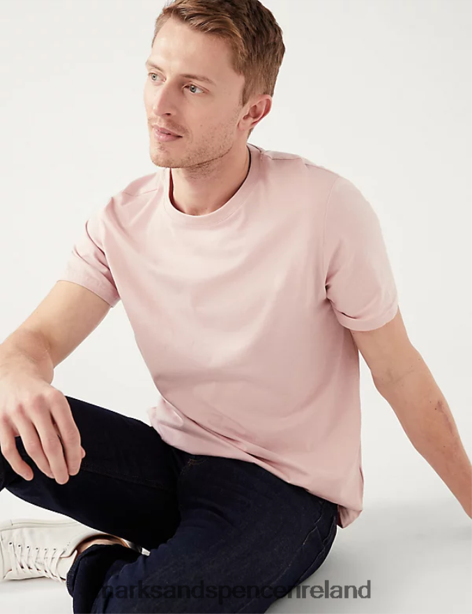 Marks & Spencer Men Pure Cotton Crew Neck T-Shirt Pale Pink Clothing 2VJ8DF142
