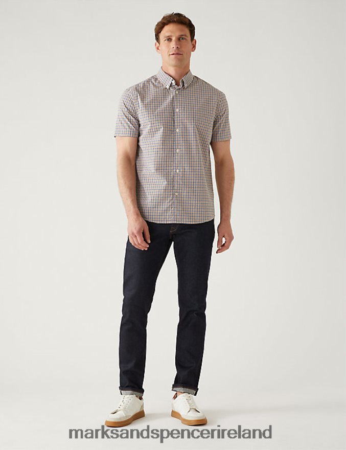 Marks & Spencer Men Pure Cotton Gingham Shirt Yellow Mix Clothing 2VJ8DF6312