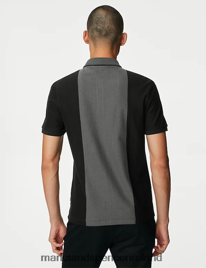 Marks & Spencer Men Pure Cotton Half Zip Colour Block Polo Shirt Black Clothing 2VJ8DF5271