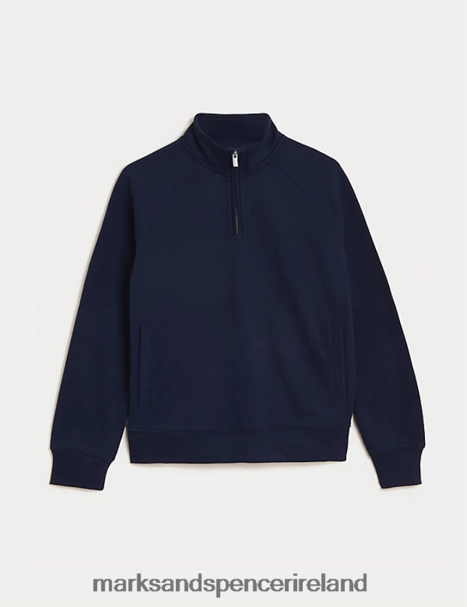 Marks & Spencer Men Pure Cotton Half Zip Sweatshirt Dark Navy Clothing 2VJ8DF7069