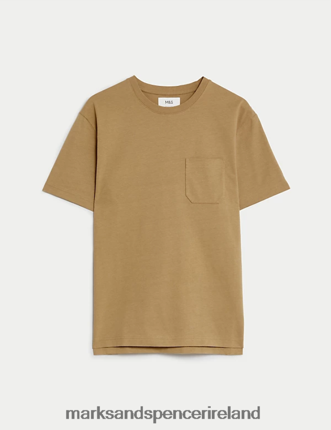 Marks & Spencer Men Pure Cotton Heavyweight T-Shirt Bronze Clothing 2VJ8DF5364