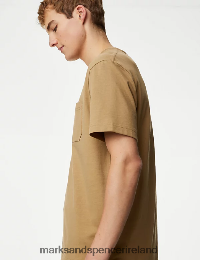 Marks & Spencer Men Pure Cotton Heavyweight T-Shirt Bronze Clothing 2VJ8DF5364