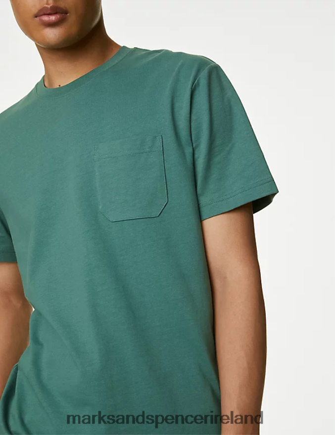 Marks & Spencer Men Pure Cotton Heavyweight T-Shirt Dark Sage Clothing 2VJ8DF5363
