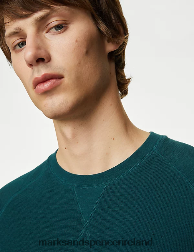 Marks & Spencer Men Pure Cotton Loungewear Sweatshirt Dark Green Clothing 2VJ8DF6824