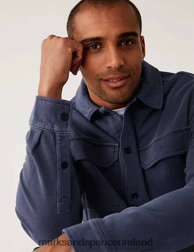 Marks & Spencer Men Pure Cotton Overshirt Blue Clothing 2VJ8DF6597